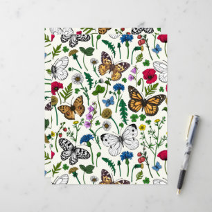 Wilde bloemen en vlinders op wit