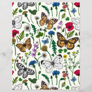 Wilde bloemen en vlinders op wit