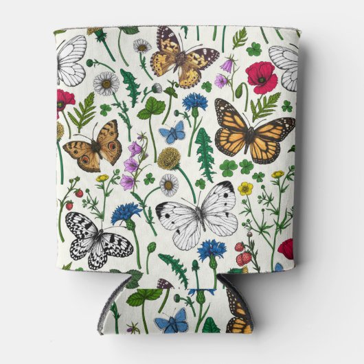 Wilde bloemen en vlinders op wit blikjeskoeler (Voorkant)