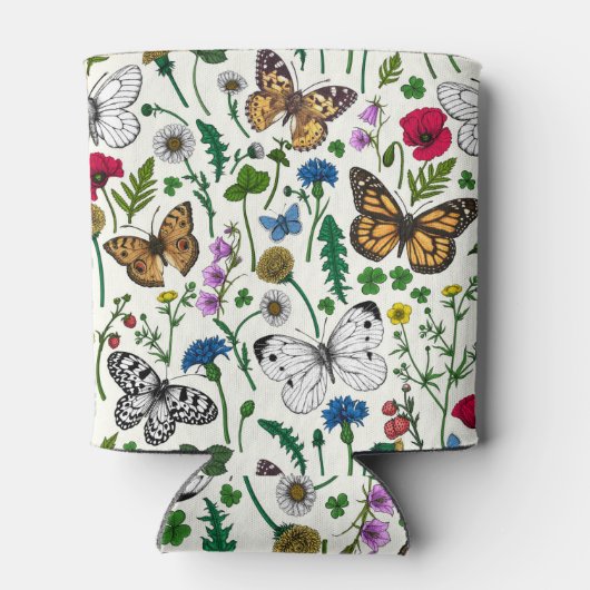 Wilde bloemen en vlinders op wit blikjeskoeler (Achterkant)