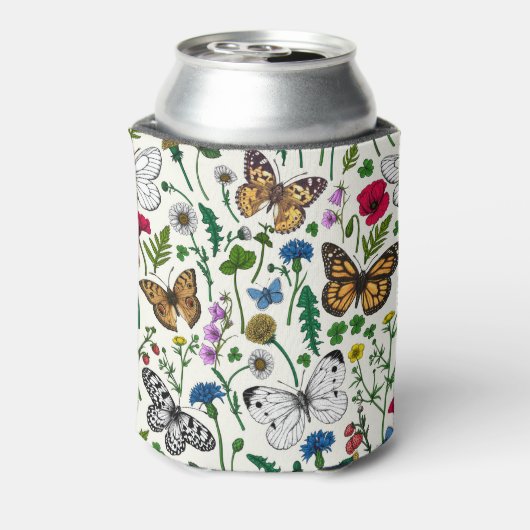 Wilde bloemen en vlinders op wit blikjeskoeler (Blikje Achterkant)