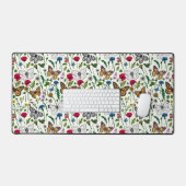 Wilde bloemen en vlinders op wit bureaumat (Keyboard & Muis)