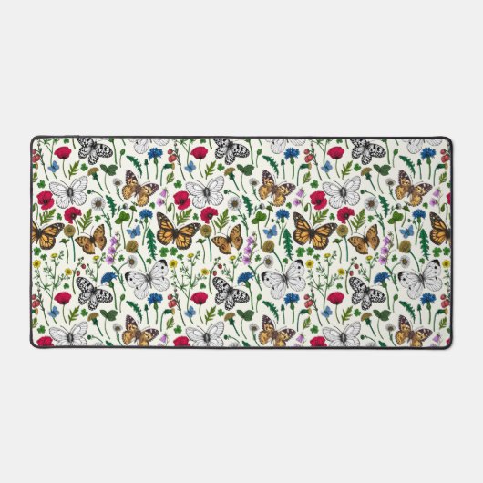 Wilde bloemen en vlinders op wit bureaumat (Voorkant)