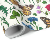 Wilde bloemen en vlinders op wit cadeaupapier (Rol Hoek)
