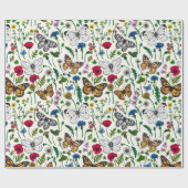 Wilde bloemen en vlinders op wit cadeaupapier (Vlak)