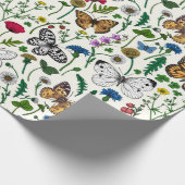 Wilde bloemen en vlinders op wit cadeaupapier (Hoek)