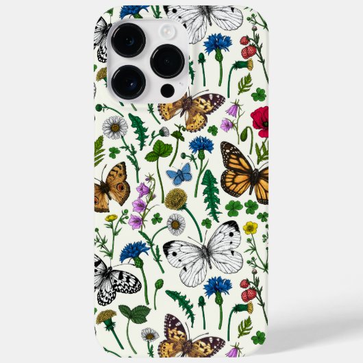 Wilde bloemen en vlinders op wit Case-Mate iPhone case (Achterkant)
