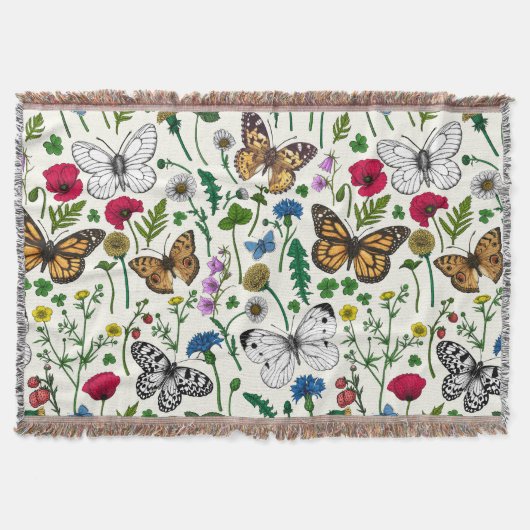 Wilde bloemen en vlinders op wit deken (Voorkant)
