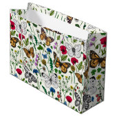 Wilde bloemen en vlinders op wit groot cadeauzakje (Voorkant Gekanteld)