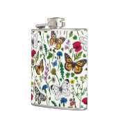 Wilde bloemen en vlinders op wit heupfles (Links)