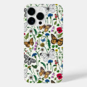 Wilde bloemen en vlinders op wit iPhone hoesje (Achterkant)