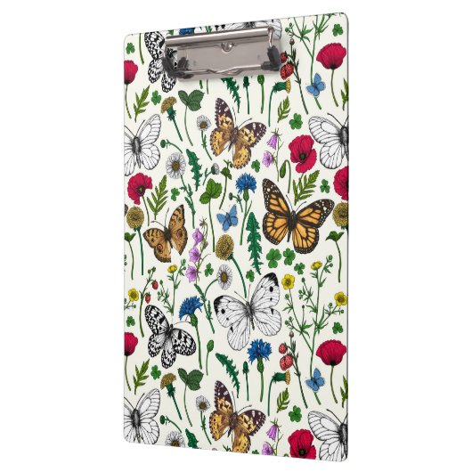 Wilde bloemen en vlinders op wit klembord (Links)