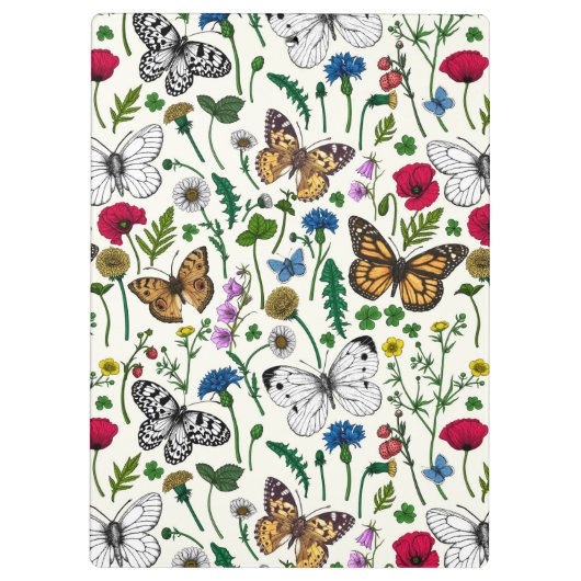Wilde bloemen en vlinders op wit klembord (Achterkant)