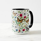 Wilde bloemen en vlinders op wit mok (Voorkant rechts)