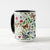 Wilde bloemen en vlinders op wit mok (Voorkant links)