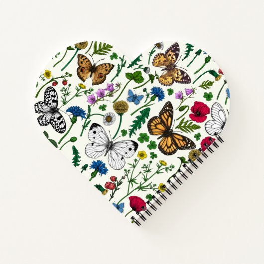 Wilde bloemen en vlinders op wit notitieboek (Achterkant)