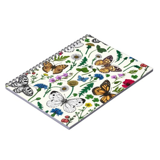 Wilde bloemen en vlinders op wit notitieboek (Linkerzijde)
