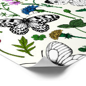 Wilde bloemen en vlinders op wit poster (Hoek)