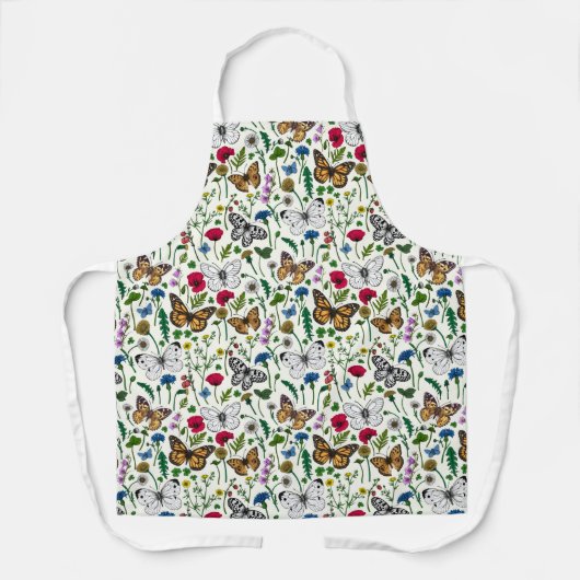 Wilde bloemen en vlinders op wit schort (Voorkant)