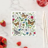 Wilde bloemen en vlinders op wit servet (Insitu)