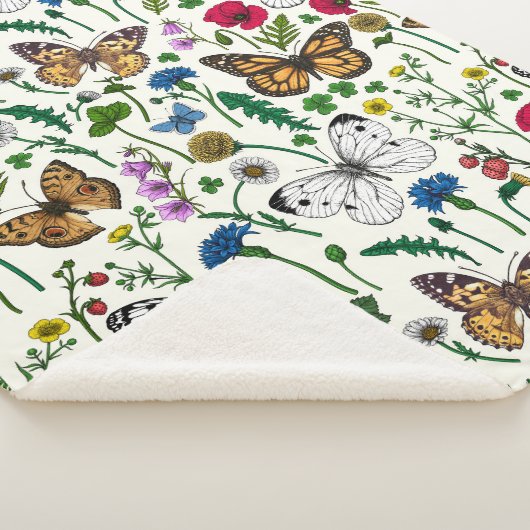 Wilde bloemen en vlinders op wit sherpa deken (3/4)