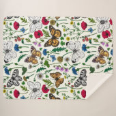 Wilde bloemen en vlinders op wit sherpa deken (Voorkant (horizontaal))