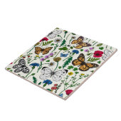 Wilde bloemen en vlinders op wit tegeltje (Zijkant)