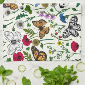 Wilde bloemen en vlinders op wit theedoek (Gevouwen)