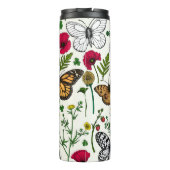 Wilde bloemen en vlinders op wit thermosbeker (Achterkant)
