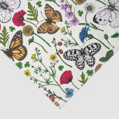 Wilde bloemen en vlinders op wit tissuepapier (Detail)
