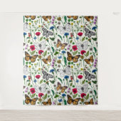 Wilde bloemen en vlinders op wit wandkleed (Voorkant)