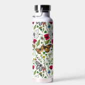 Wilde bloemen en vlinders op wit waterfles (Rechts)