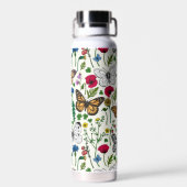 Wilde bloemen en vlinders op wit waterfles (Achterkant)