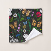 Wilde bloemen en vlinders op zwart bad handdoek (Wasdoekje)