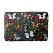 Wilde bloemen en vlinders op zwart badmat (Voorkant)