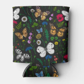 Wilde bloemen en vlinders op zwart blikjeskoeler (Voorkant)