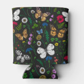 Wilde bloemen en vlinders op zwart blikjeskoeler (Achterkant)