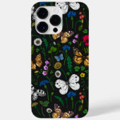 Wilde bloemen en vlinders op zwart Case-Mate iPhone case (Achterkant)