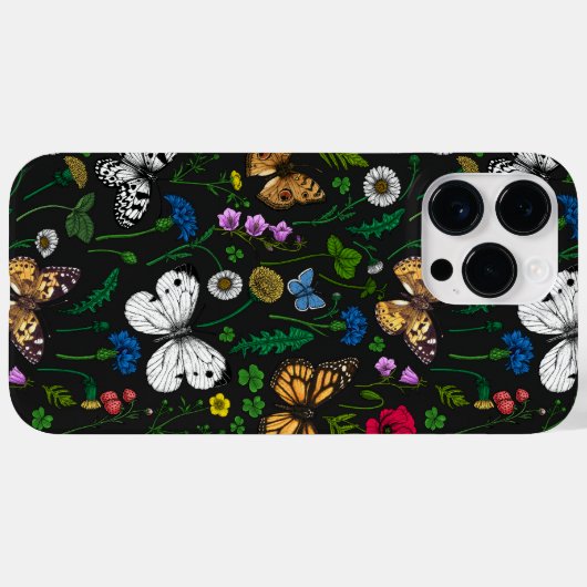 Wilde bloemen en vlinders op zwart Case-Mate iPhone case (Achterkant (horizontaal))
