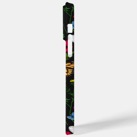 Wilde bloemen en vlinders op zwart Case-Mate iPhone case (Achterkant / Links)
