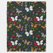 Wilde bloemen en vlinders op zwart fleece deken (Voorkant)