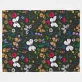 Wilde bloemen en vlinders op zwart fleece deken (Voorkant (Horizontaal))
