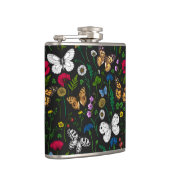 Wilde bloemen en vlinders op zwart heupfles (Rechts)