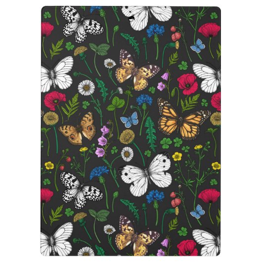Wilde bloemen en vlinders op zwart klembord (Achterkant)