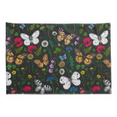 Wilde bloemen en vlinders op zwart kussensloop (Achterkant-Rechts)