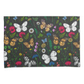 Wilde bloemen en vlinders op zwart kussensloop (Voorkant-Rechts)