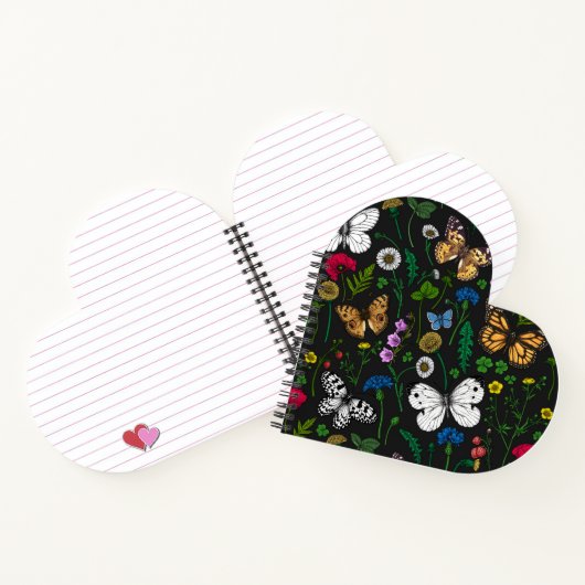 Wilde bloemen en vlinders op zwart notitieboek (Binnen)