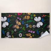 Wilde bloemen en vlinders op zwart strandlaken (Voorkant)