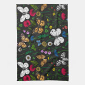 Wilde bloemen en vlinders op zwart theedoek (Verticaal)