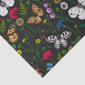Wilde bloemen en vlinders op zwart tissuepapier (Detail)